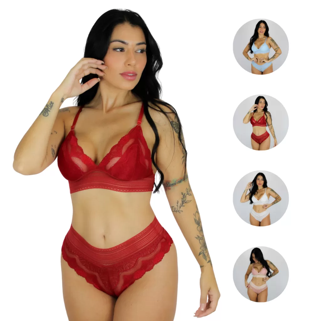 Conjunto Calcinha Sutiã Lingerie Langerie Feminino Sem Bojo Sheila