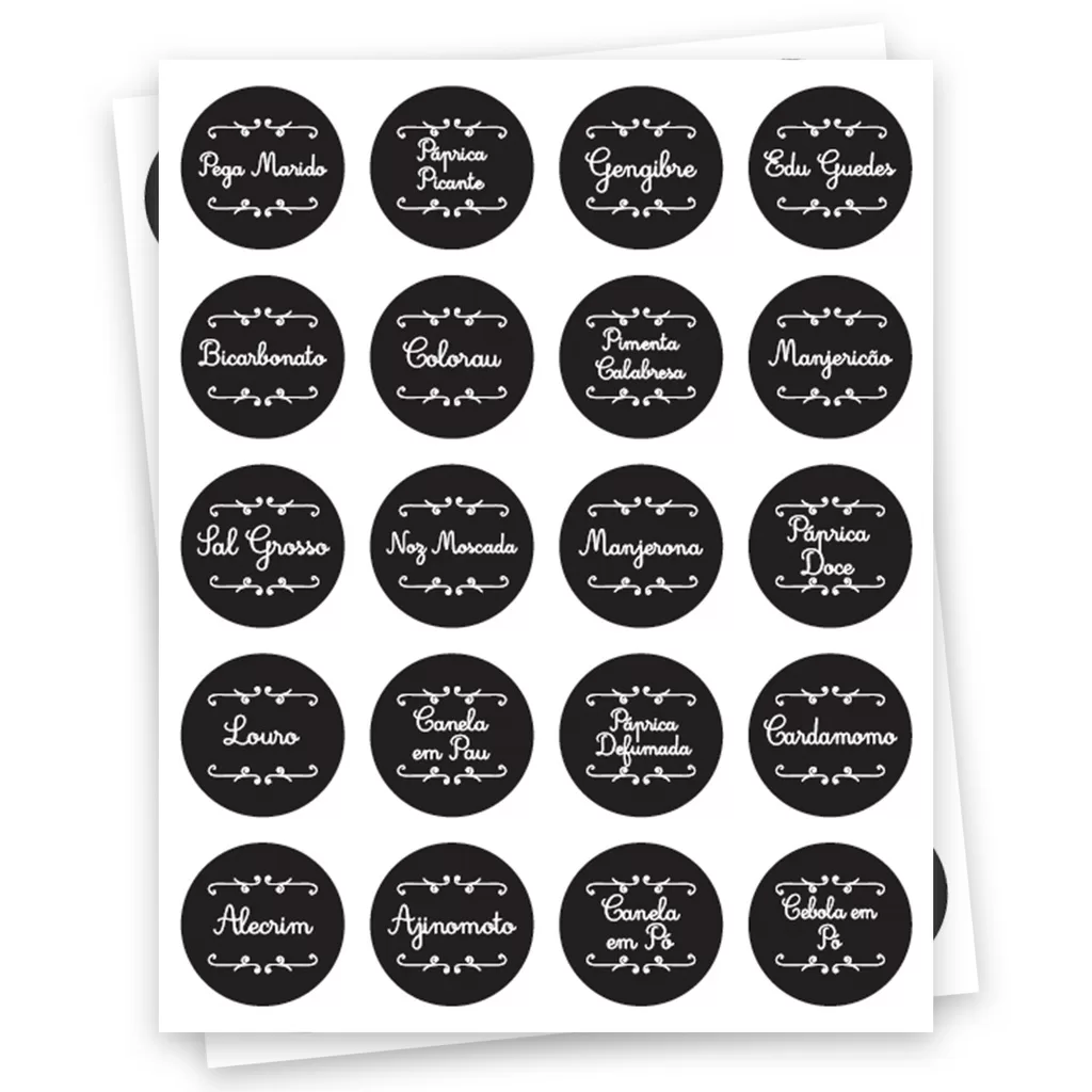 80 Etiquetas Adesivas Vinil para Condimentos Grãos Temperos Potes Organizadores Laváveis