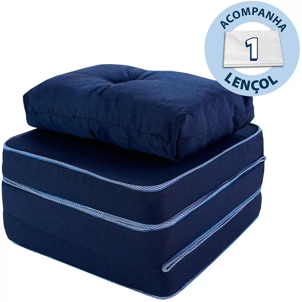 Puff Multiuso com Lençol e Travesseiro Solteiro 3 em 1 em Tecido e Courvin Bf Colchões