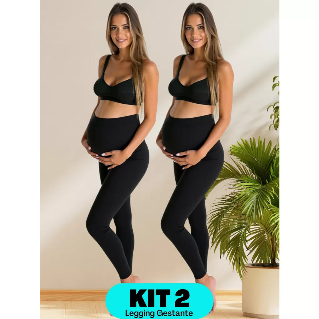 Kit 2 Legging Calça Gestante Legg Maternidade Cintura Alta Anatomica Leg Preta