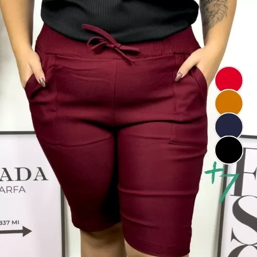 Bermuda Preta Plus Size Feminina Bengaline Moda Ve