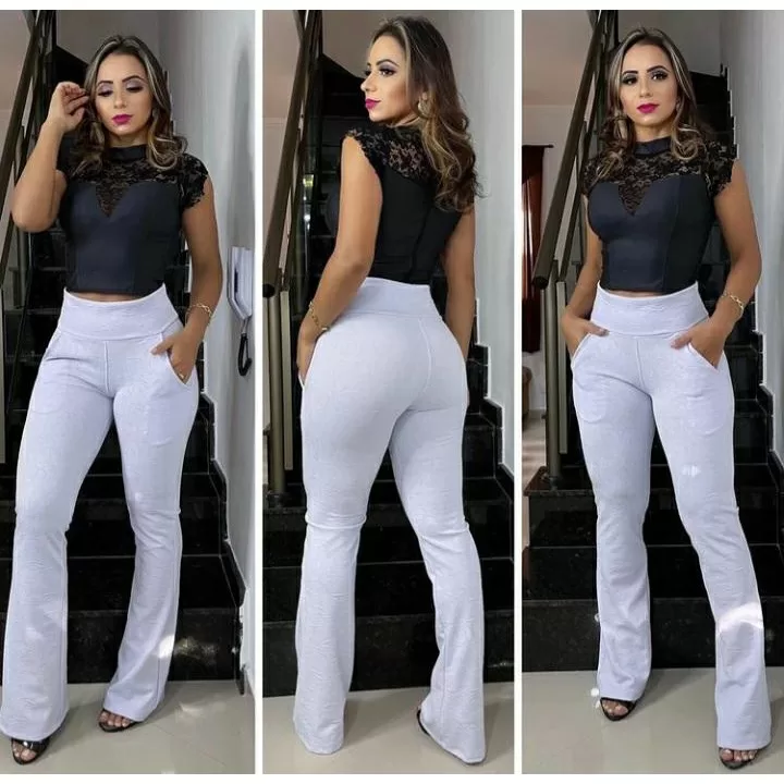 Calça Bailarina Flare Com bolso Branca Grossa Enf