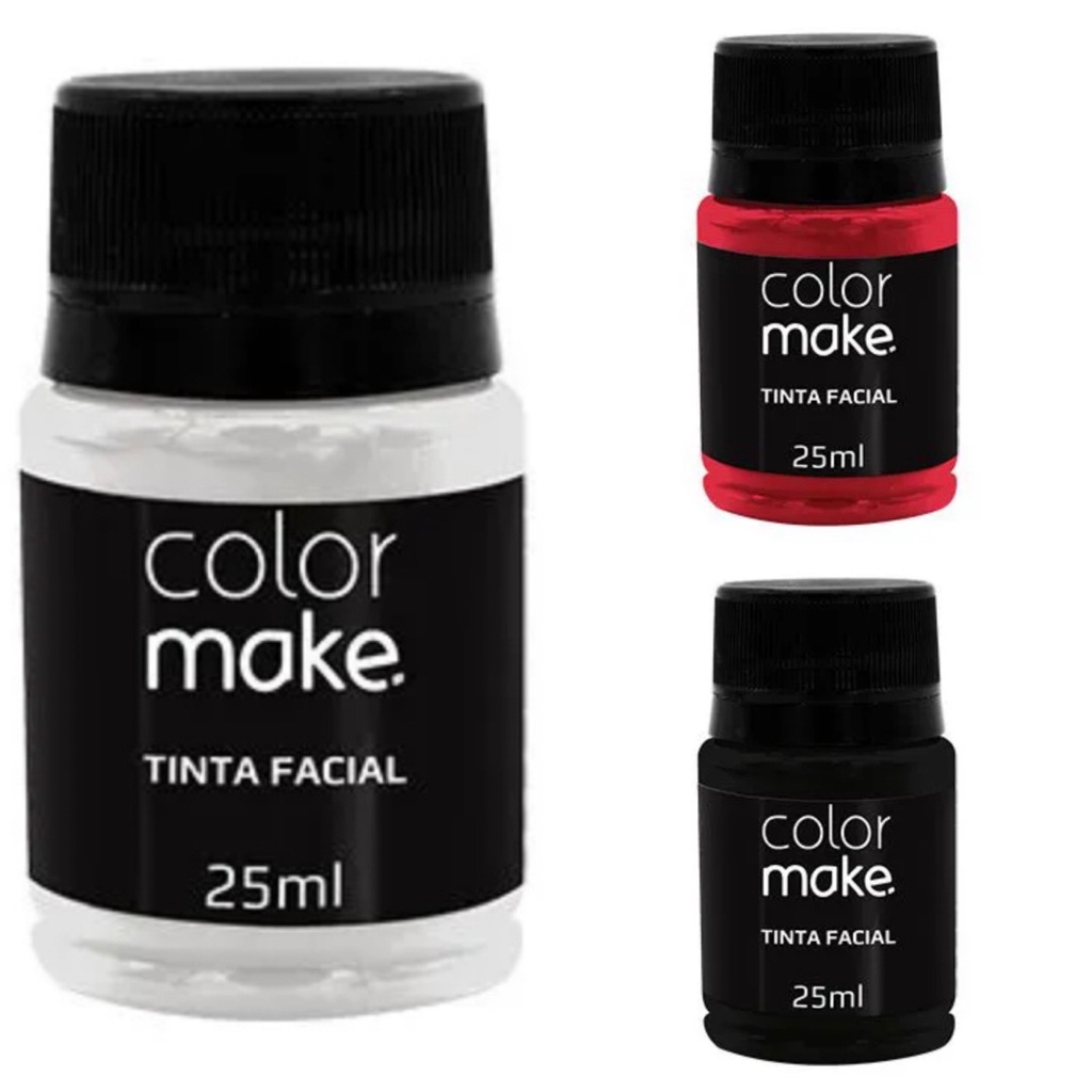 Kit Tinta Liquida Facial Colormake 35ml C/ 3 (branco/preto/vermelho)