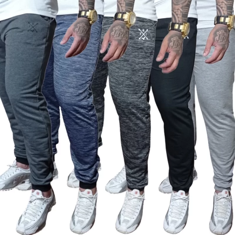 Kit 6 Calças Moletom Moletinho Jogger Masculina de Cadarço Skinny Slim Academia Treino