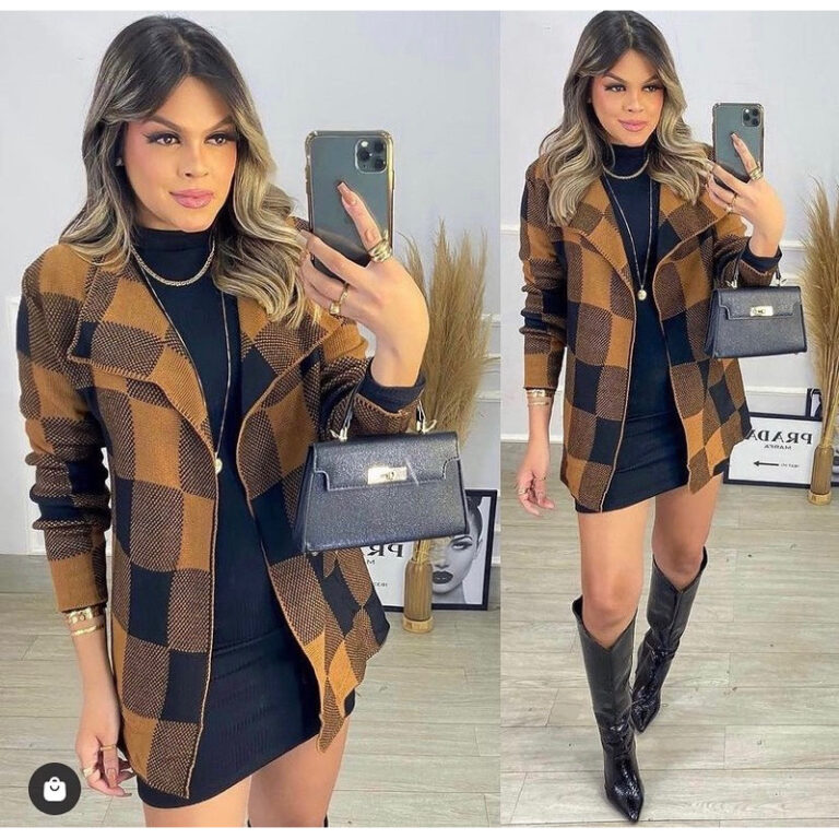 CASACO FEMININO TIPO KIMONO CARDIGAN LÃ XADREZ
