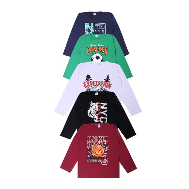 KIT com 5 Camiseta Manga Longa Básica Lisa Com Es