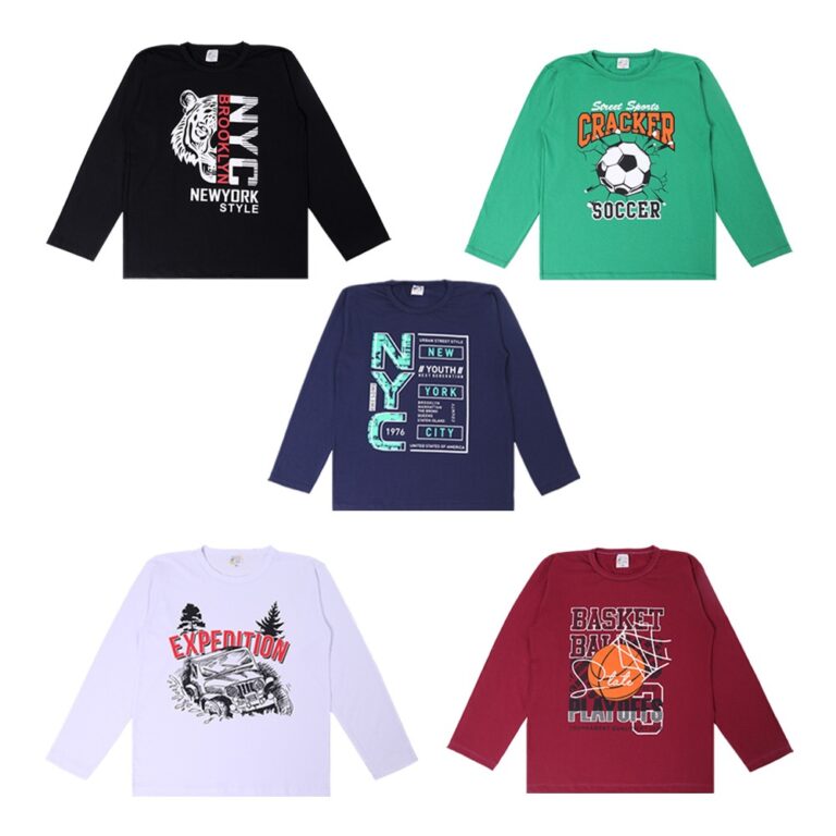 5 Camisa Masculina Manga Longa Menino Infantil/ Ju