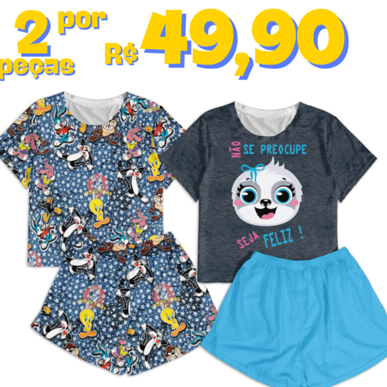 Kit 2 Baby Doll Pijama Feminino Conjunto Short Dol