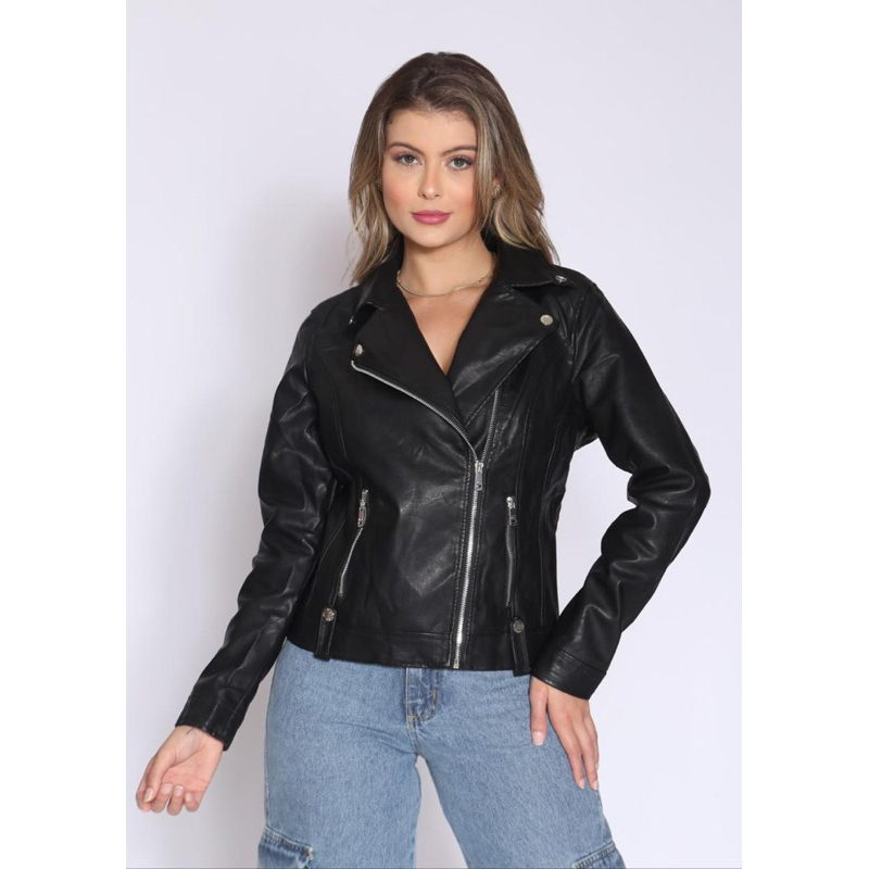 Jaqueta De Couro Feminina Várias Cores Moderna Elegante Resistente