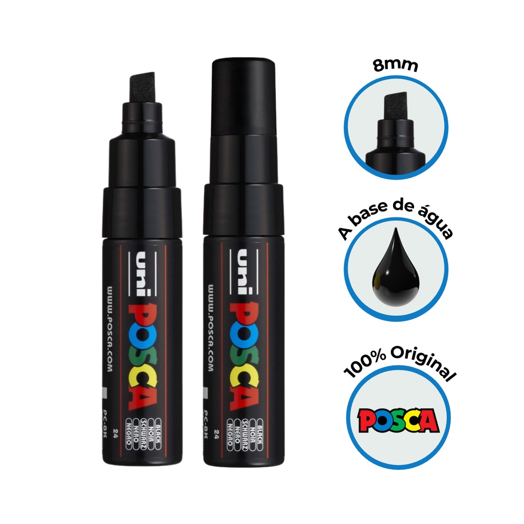 Caneta Posca Pc-8k Ponta Chanfrada 8mm Preta – Uniball