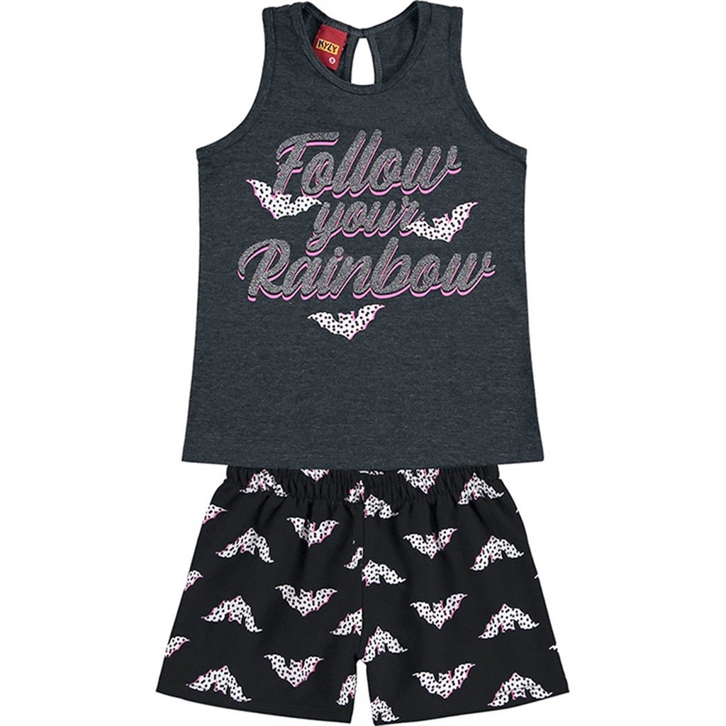 Conjunto Infantil Feminino Curto Cinza Escuro Follow – Kyly Presente de Natal