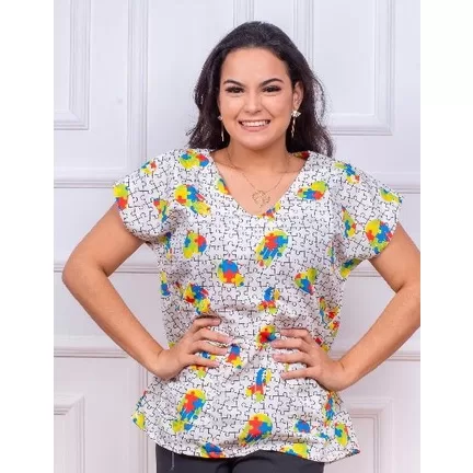 Conjunto de Pijama cirúrgico estampado Autismo &#