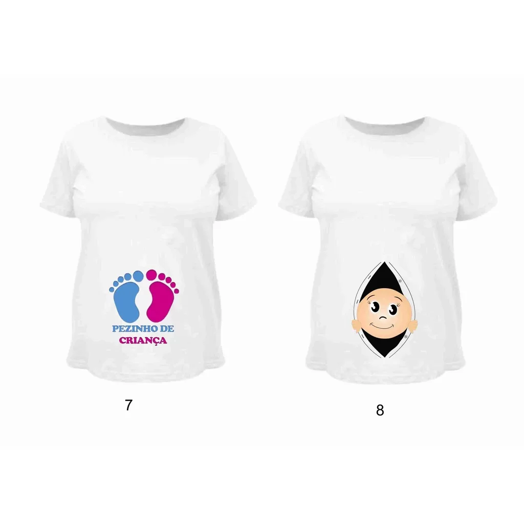Camiseta personalizada para gestante com bebê na barriga, texto, nome e imagem que desejar