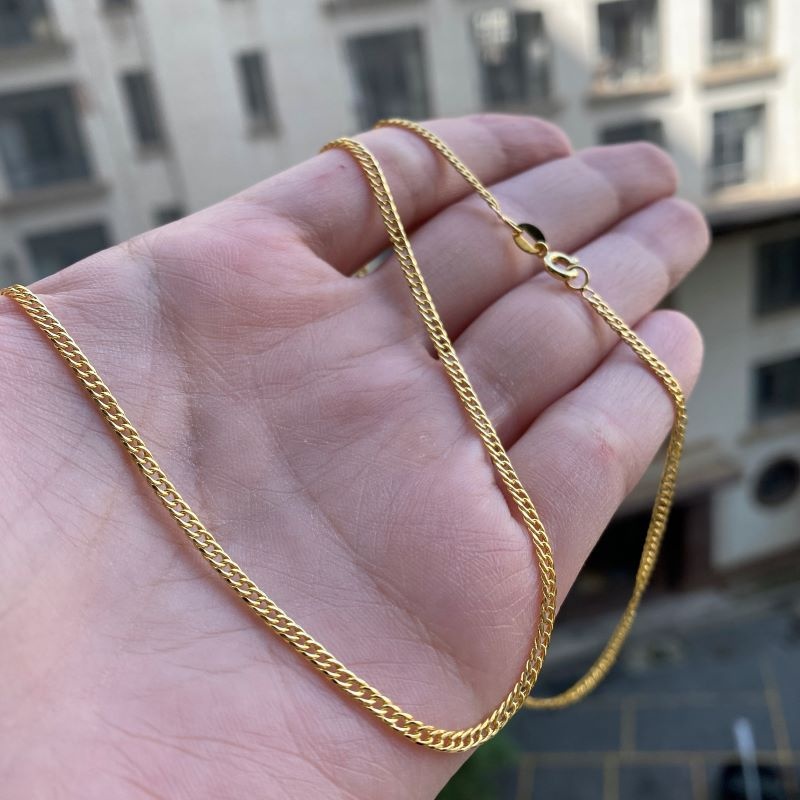 Corrente Masculina de Ouro Grumet Com Elos Duplos 2,5mm 70cm Banhada a Ouro 18k Cordão Masculino