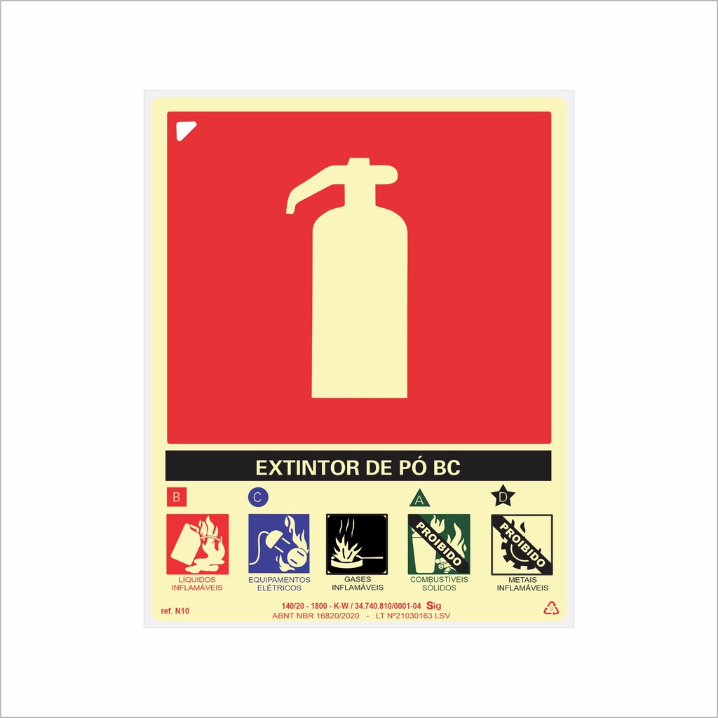Placa de Sinalização Extintor Classe BC