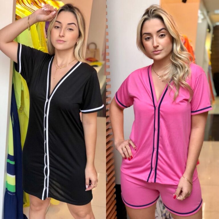 Kit Pijama e Camisola Aberta com Botões baby doll