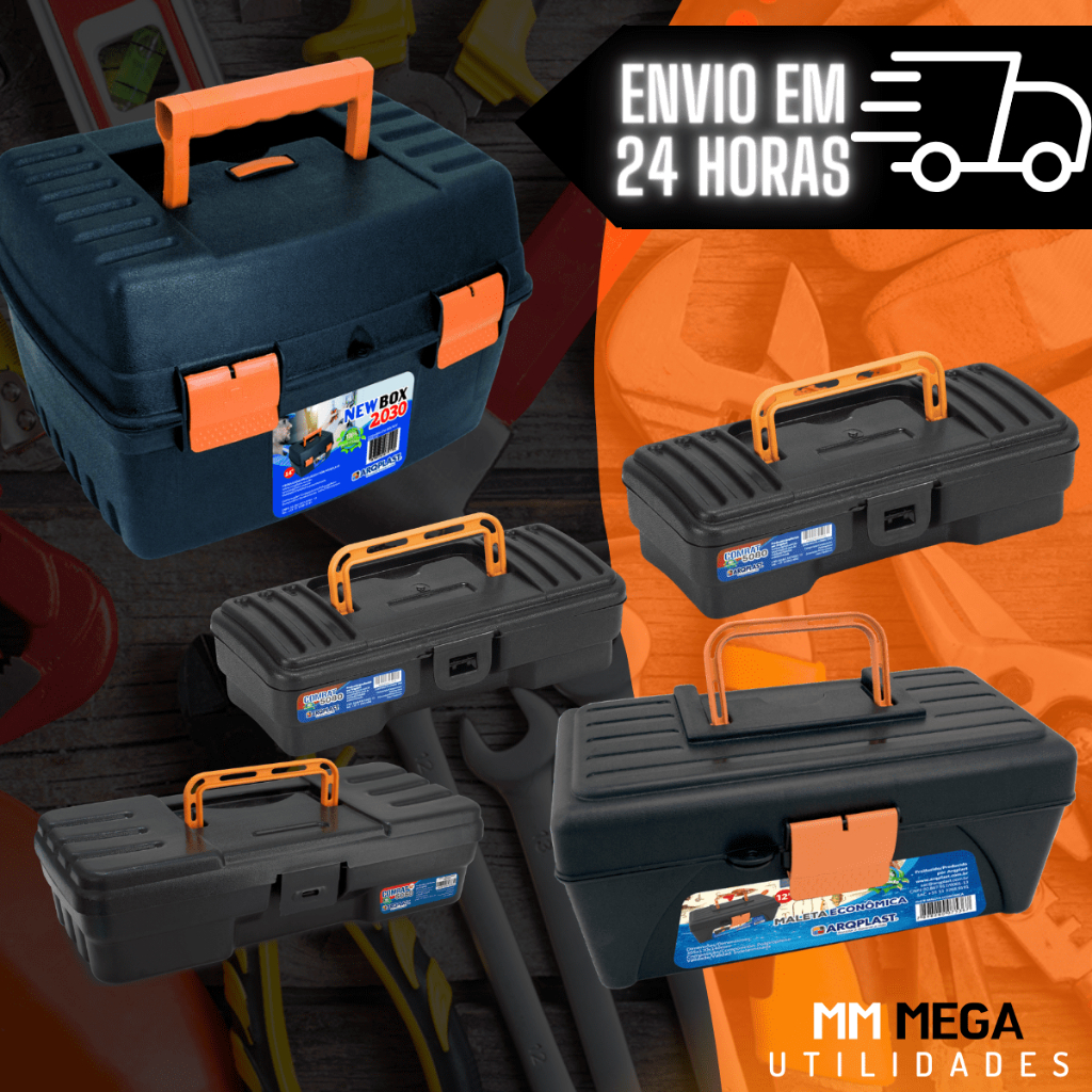 Maleta Caixa Porta Ferramentas Organizadora Plástica Reforçada Preta com Kits Profissionais