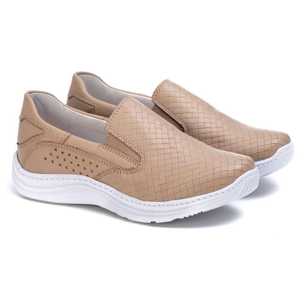 Tênis Sapatênis Casual Feminino Slip em Couro