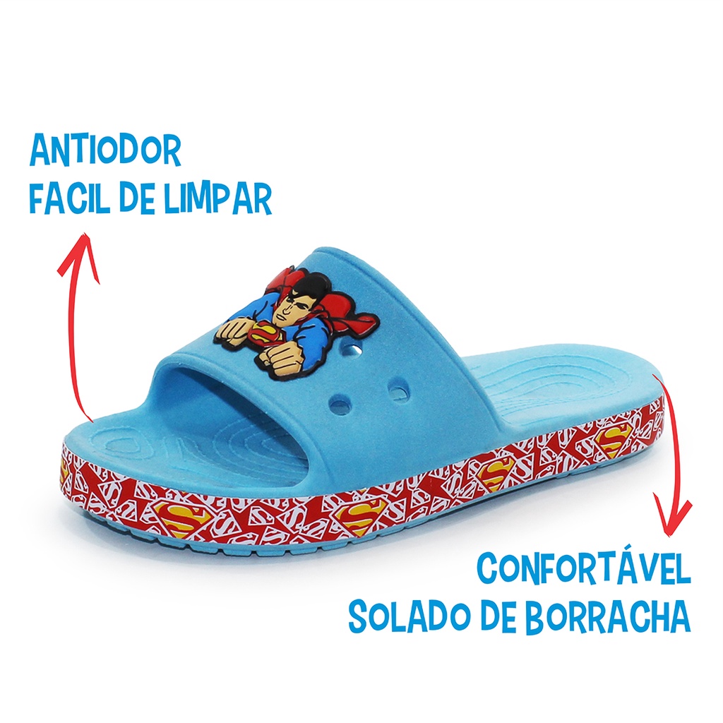 Chinelo Super Man Sandália Super Homem Slide Super Heróis
