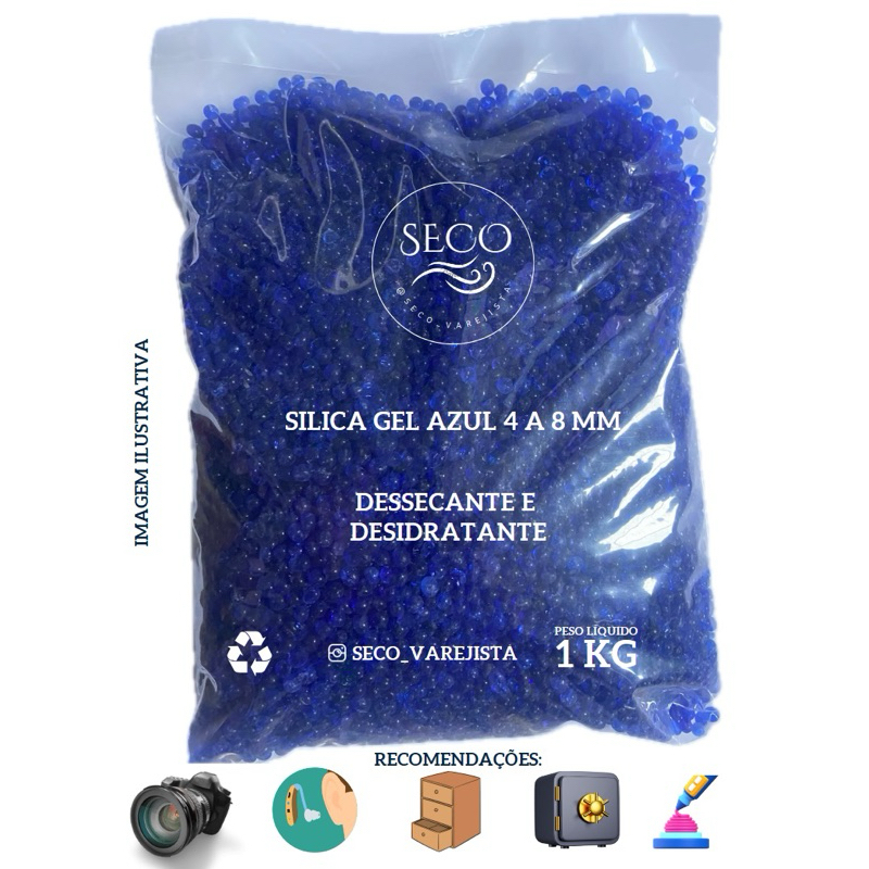Silica Gel Azul – 1 KG (4-8 mm) Desumidificante E Desidratante