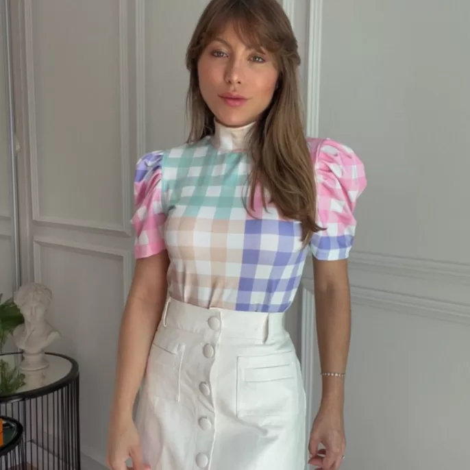 Blusa Princesa Básica Feminina Gola Alta Manga Bu