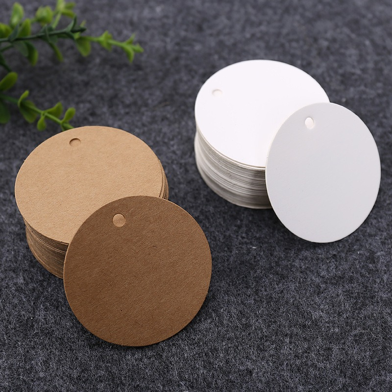 100 unid Tag (3,5×3,5cm) redonda parda ou branca para presente embrulhos