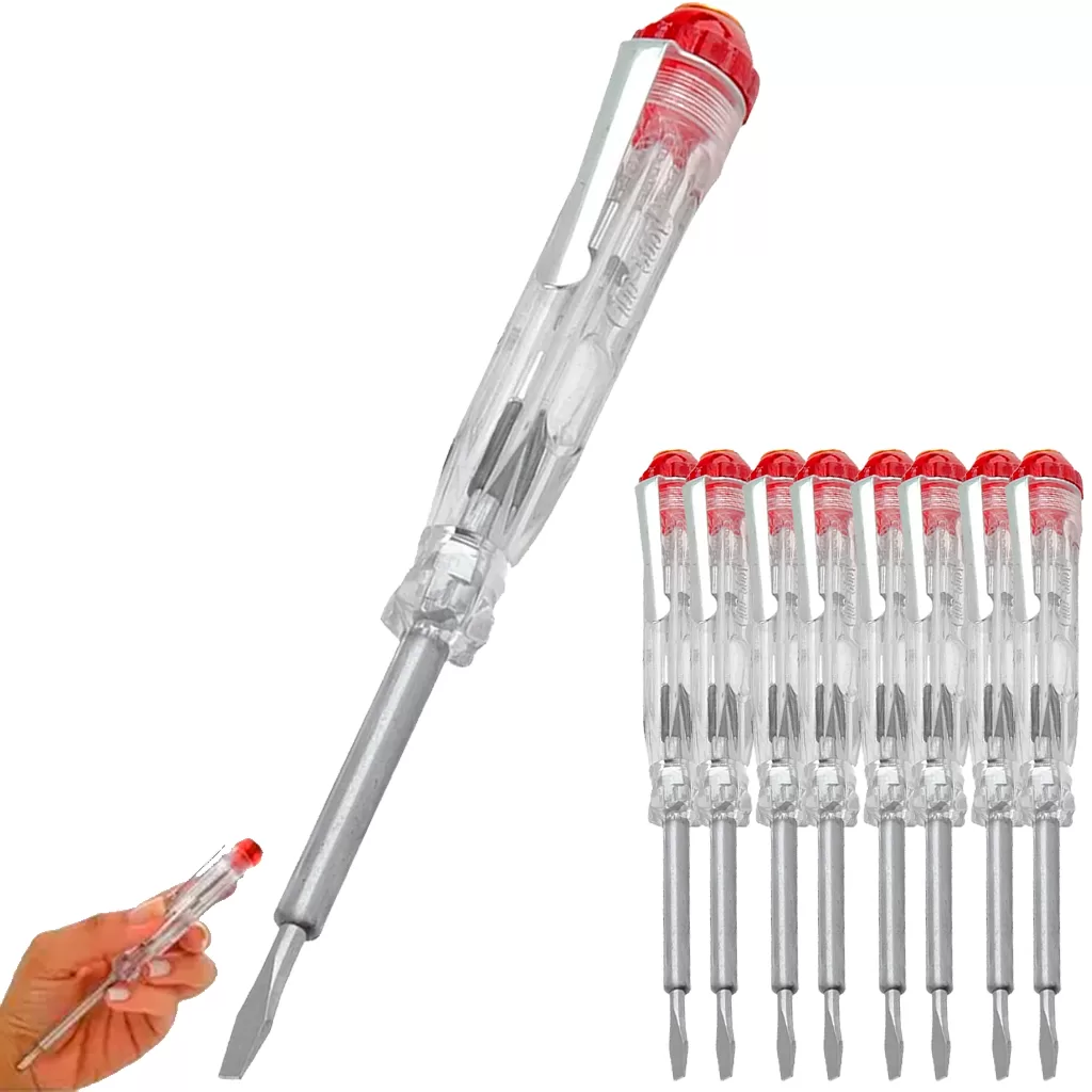 Kit 10 Chave Teste Energia100 A 500V 13cm Transparente Com Luz Indicativa Tensão Residência Comércio