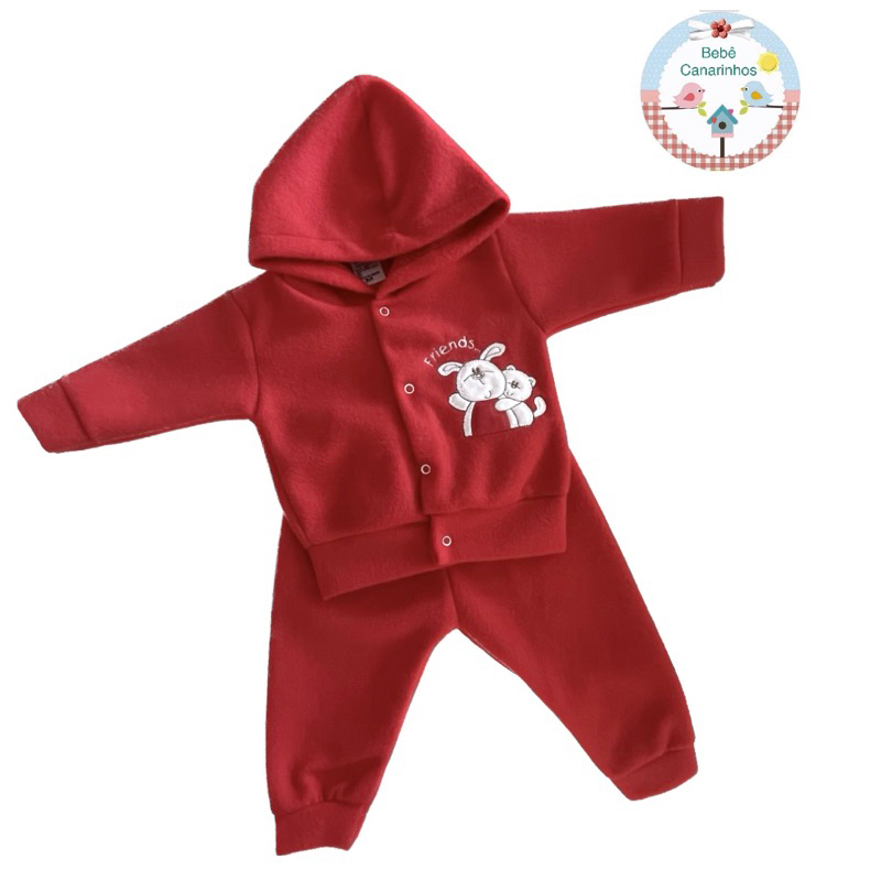 CONJUNTO SOFT CAPUZ BORDADO para Bebês Várias cores
