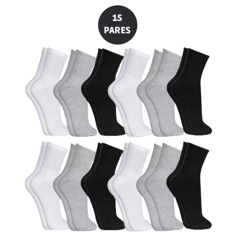 Kit Ate 15 Pares Meia Cano Alto Algodão Unissex 3