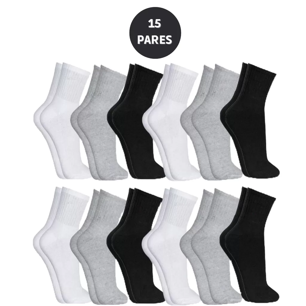 Kit Ate 15 Pares Meia Cano Alto Algodão Unissex 36-42