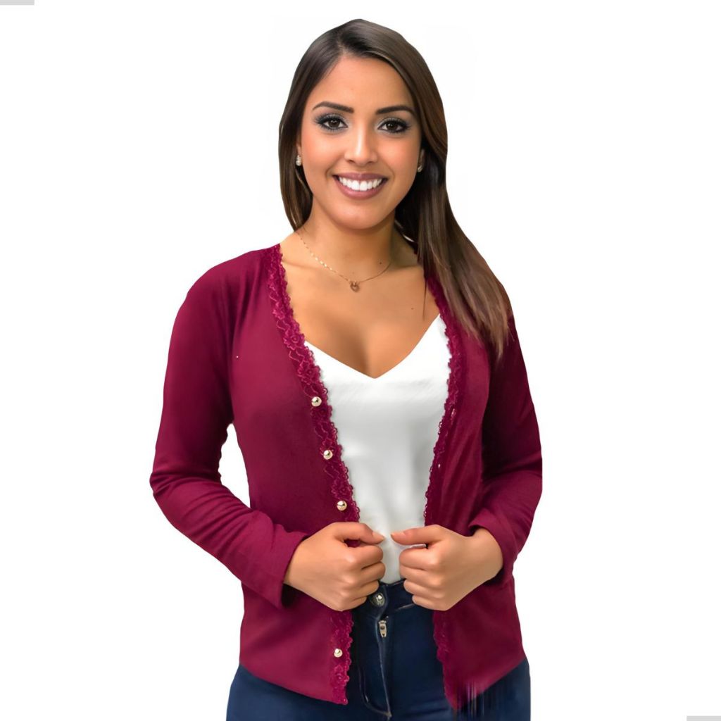 Casaco Blazer Feminino Manga Longa Algodao Cardigan
