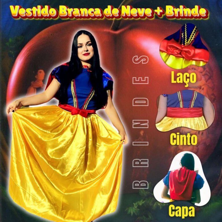 Vestido Princesa Branca de Neve Premium Adulto Lon