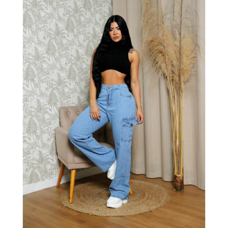 calça jeans feminina cargo levanta bumbum cintura