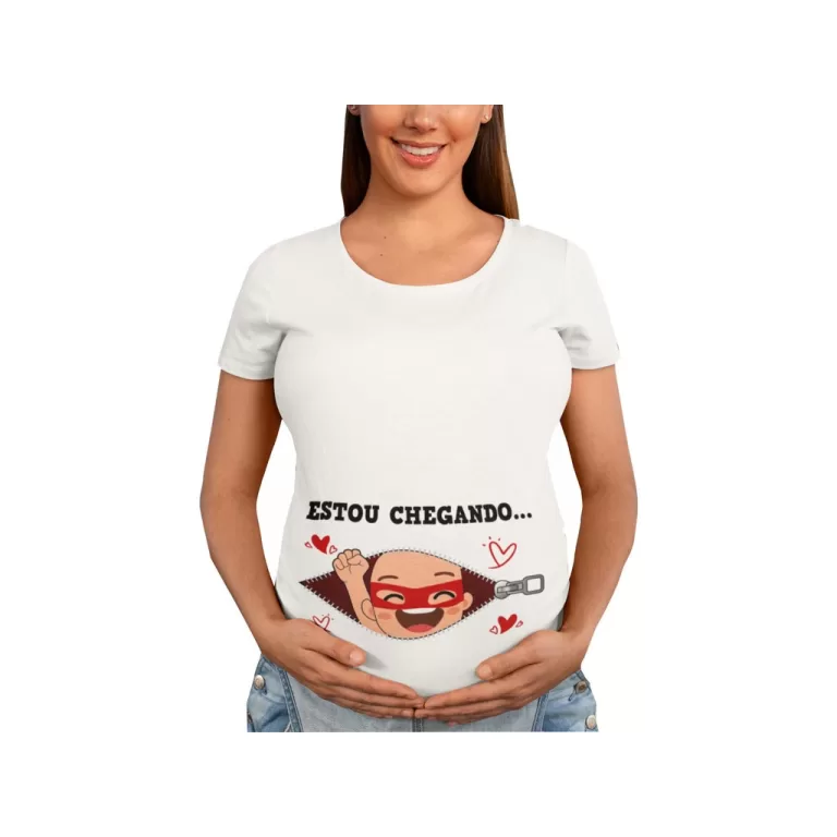 Camiseta Gestante Estou Chegando Bebe Heroi Papai 