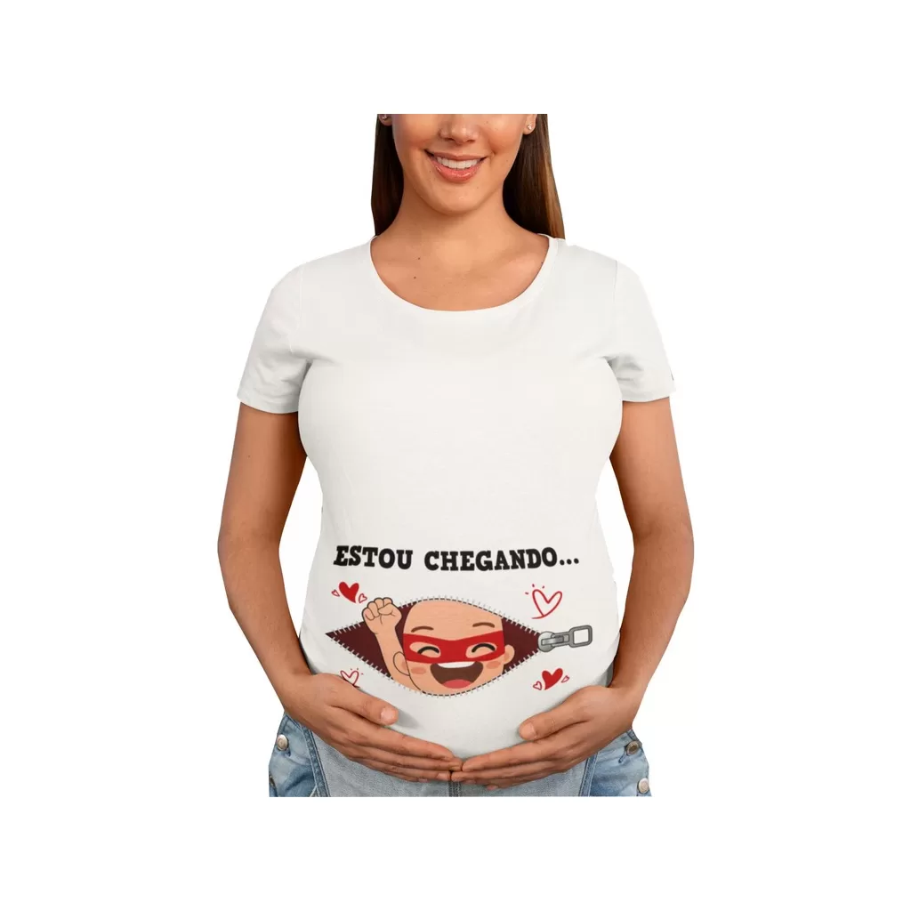 Camiseta Gestante Estou Chegando Bebe Heroi Papai Chá De Bebê Grávida