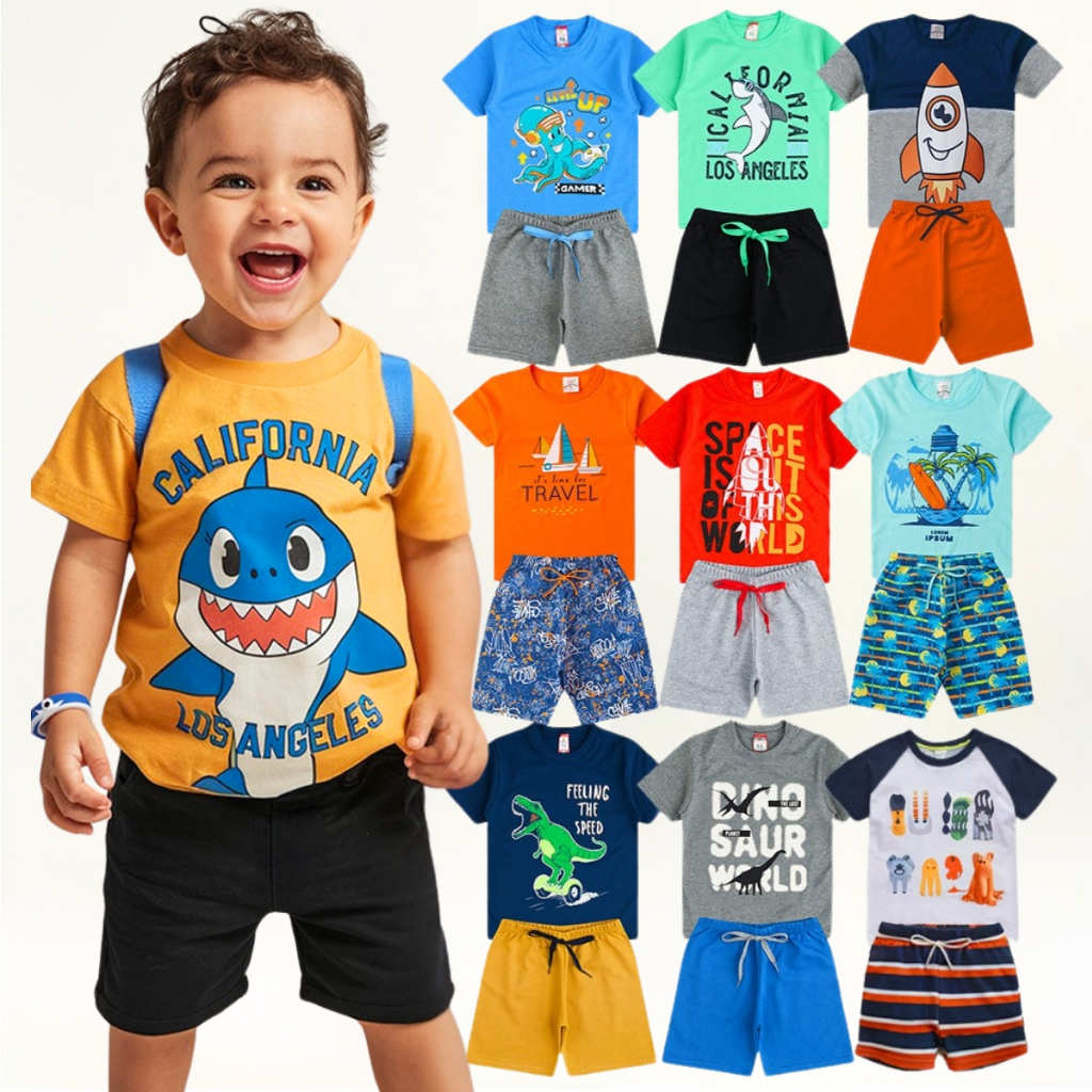 Kit de 2, 6 ou 10 Peças Roupas Infantil Menino Premium Conjunto Criança Masculino