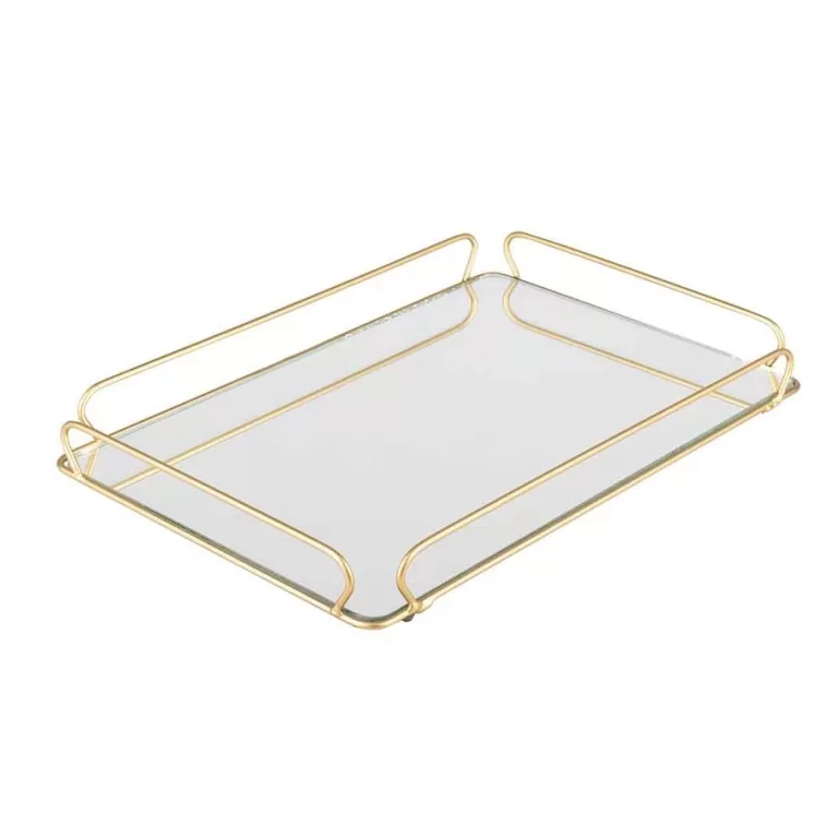 Bandeja Ana Decorativa Espelhada 20×30 Dourad