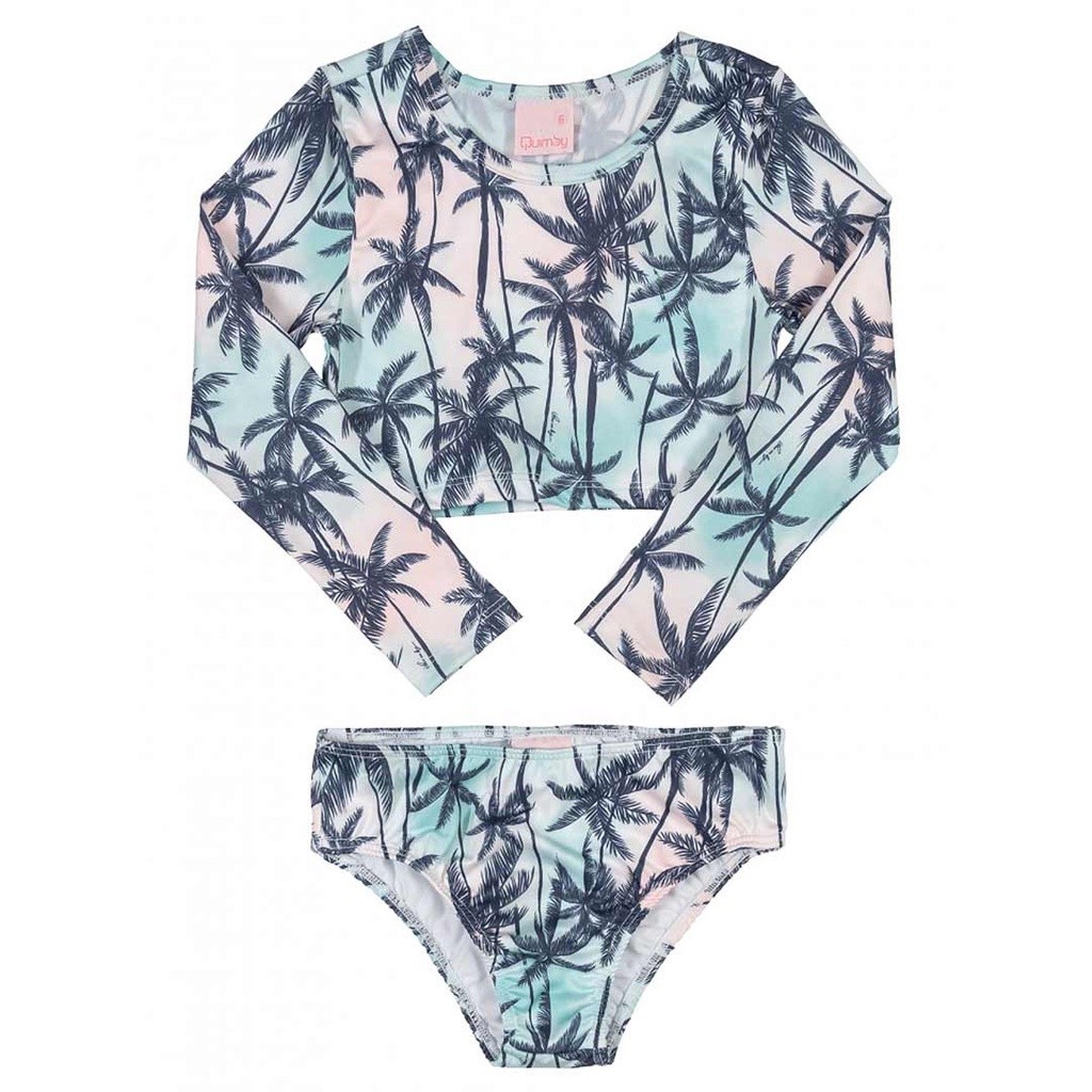 Biquini Cropped Infantil com Proteção UV Azul Coqueiro Quimby Presente de Natal