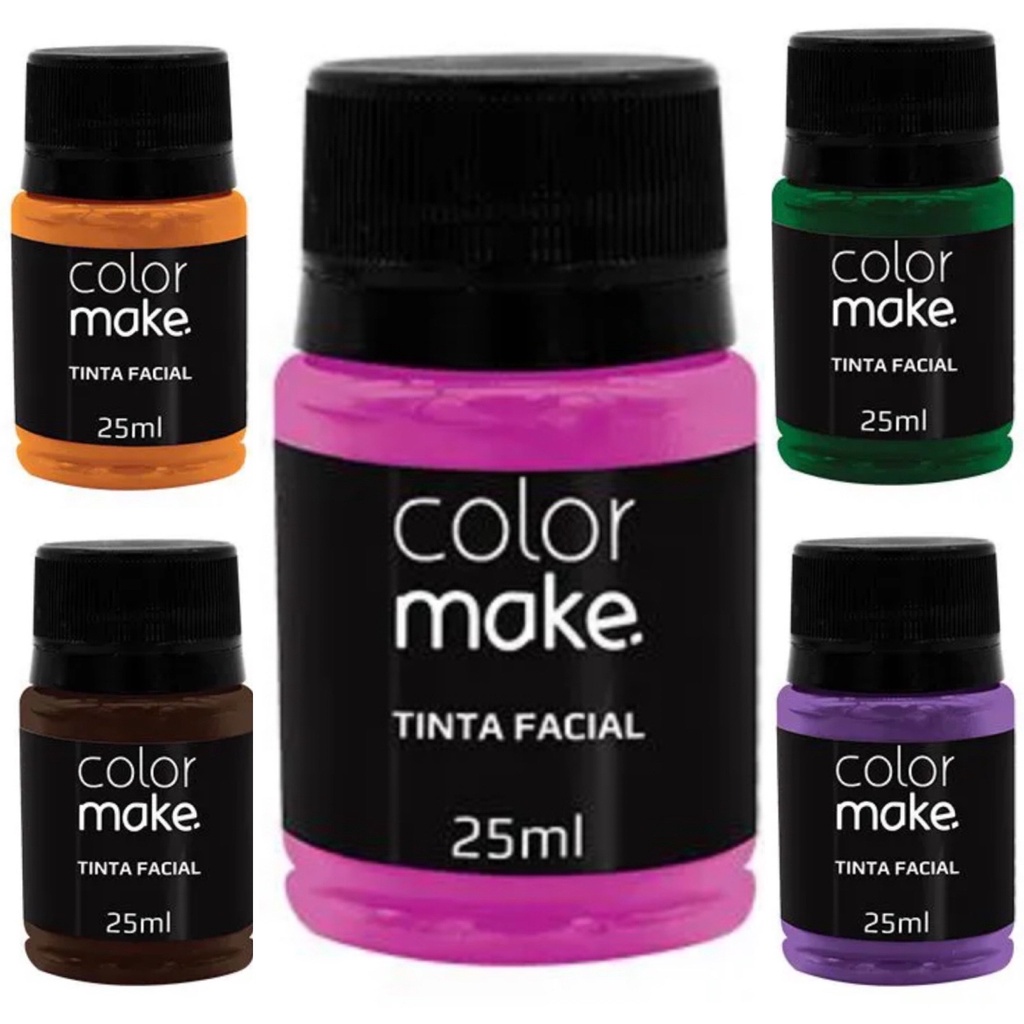 Kit Tinta Liquida Facial Colormake 35ml C/ 5 (pink/laranja/marrom/verde/roxo)