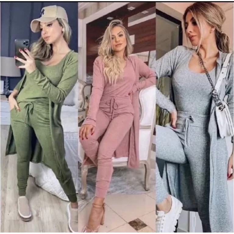 Conjunto feminino 3 peças Calça+ Regata+Kimono: 