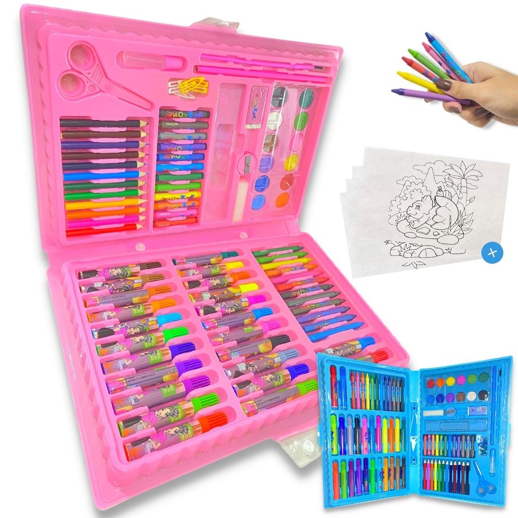 Maleta Pintura Infantil Menina Estojo 86 Peças P/ Colorir