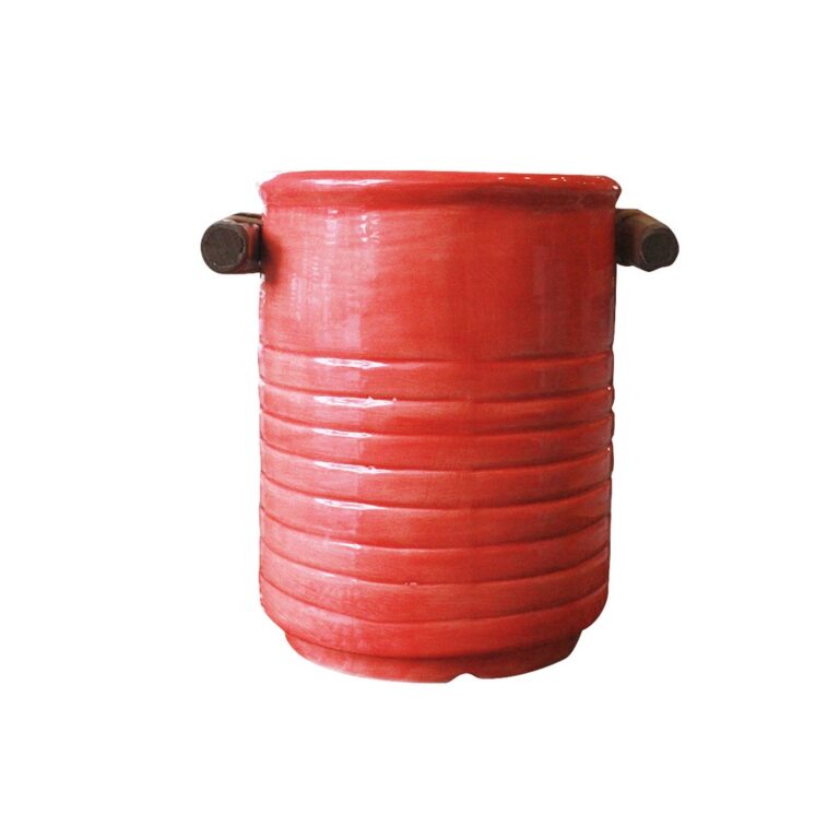 Pote Colmeia Vermelho Com Puxador de Bambu Natural