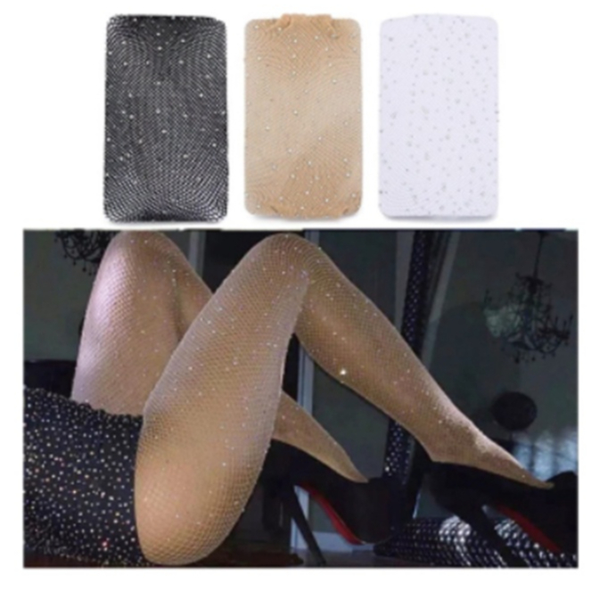 Meia Calça Arrastão Nude Preto Branco Pele Stras