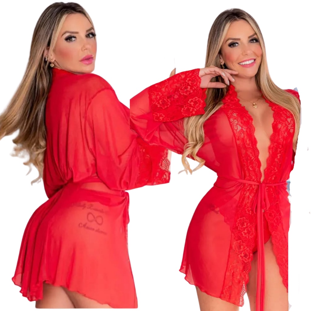 Robe Luxo Sexy Conforto  Roupão Feminino  Acompanha calcinha