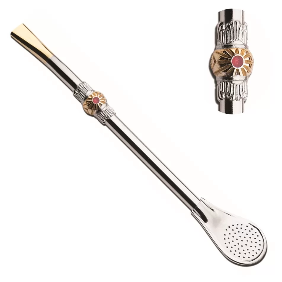 Bomba Chimarrão Tererê 23cm Aço Niquelado Bojo Pêra C/ Anel 135 – Taumer