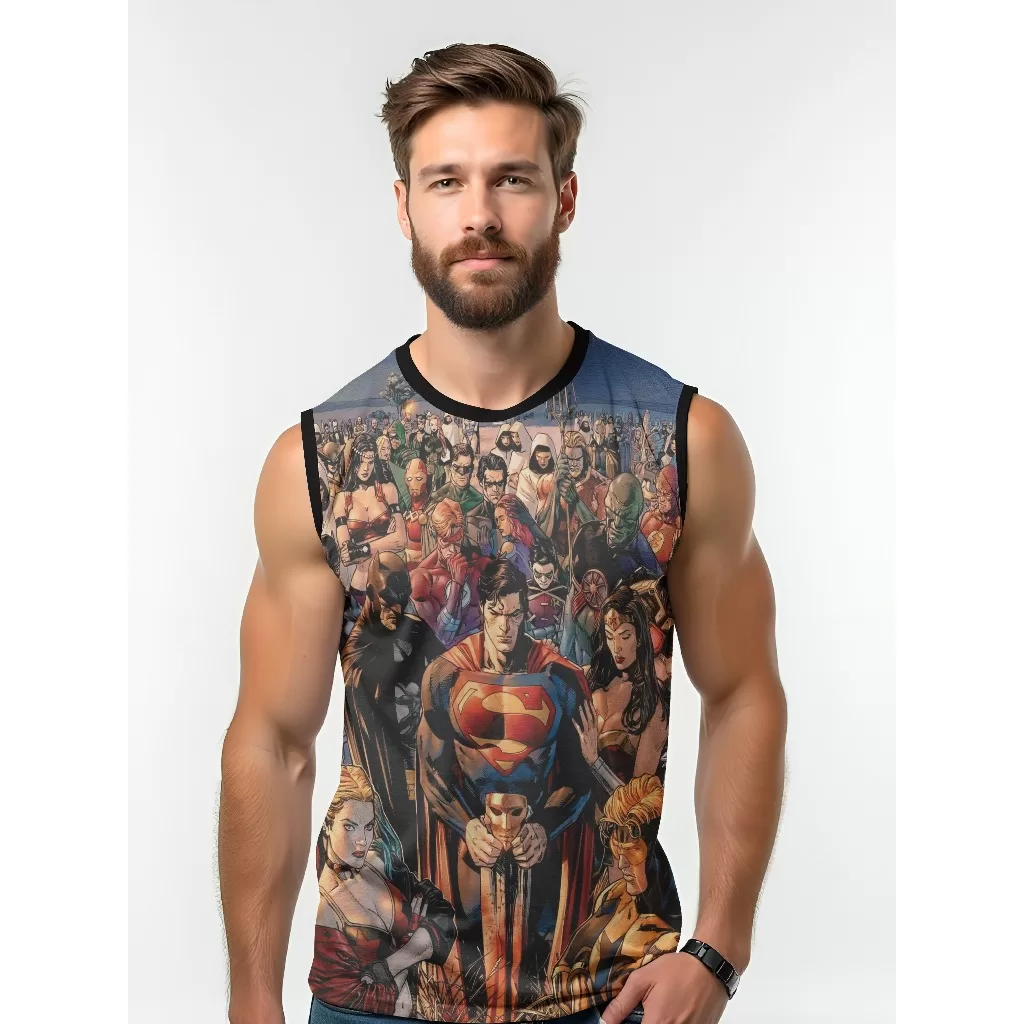 Camiseta Dry Fit Masculina UV 50+ Liga Justiça Estampada Academia Corrida Treino Casual