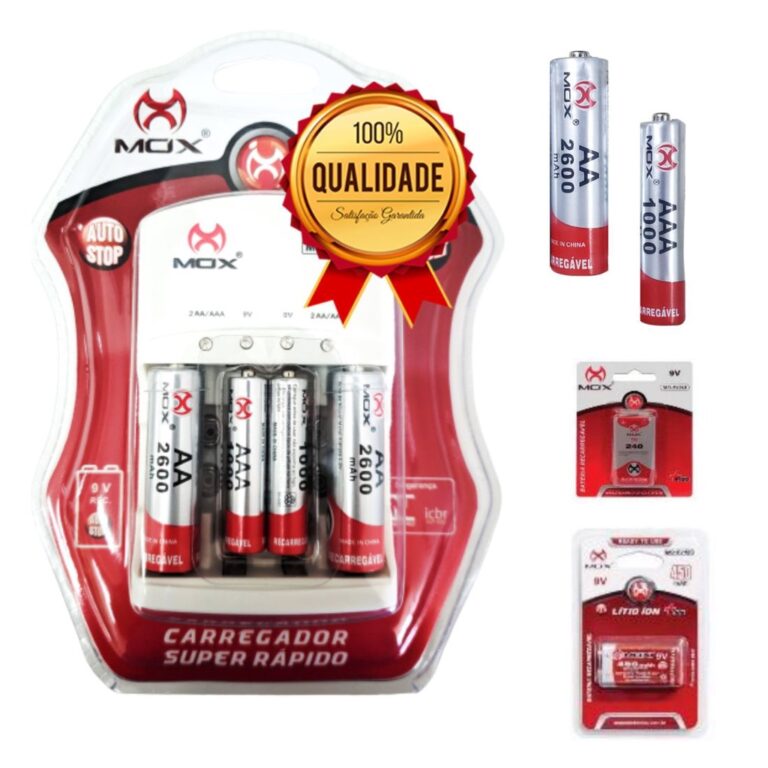 Carregador Original e Pilhas AA/AAA Bateria 9V