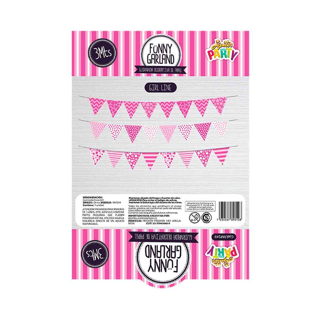 Bandeirinha Decorativa de Papel Girl Line Rosa 3mt 1und