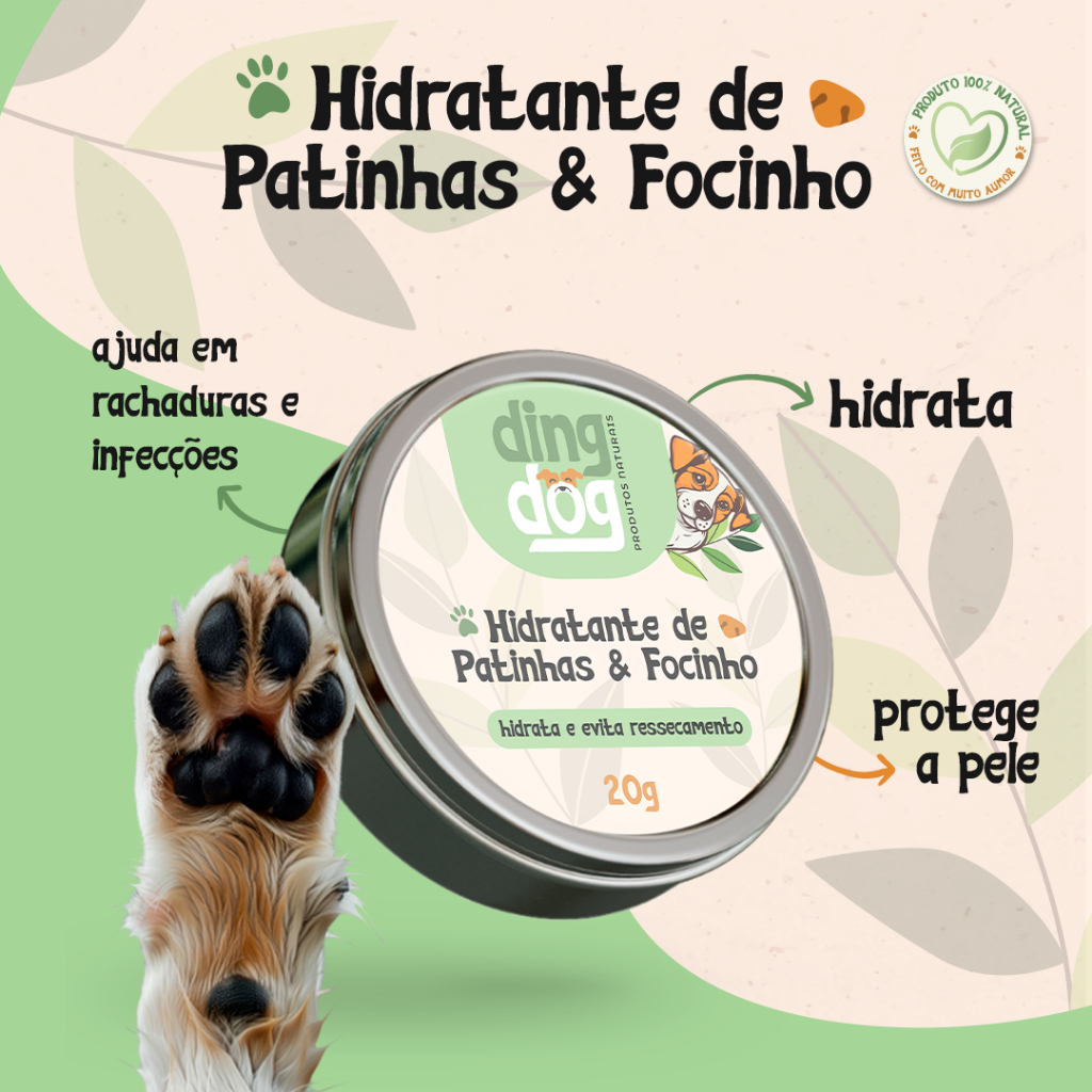 Hidratante de Focinho/Patinhas 100% Natural Cães e Gatos Ding Dog