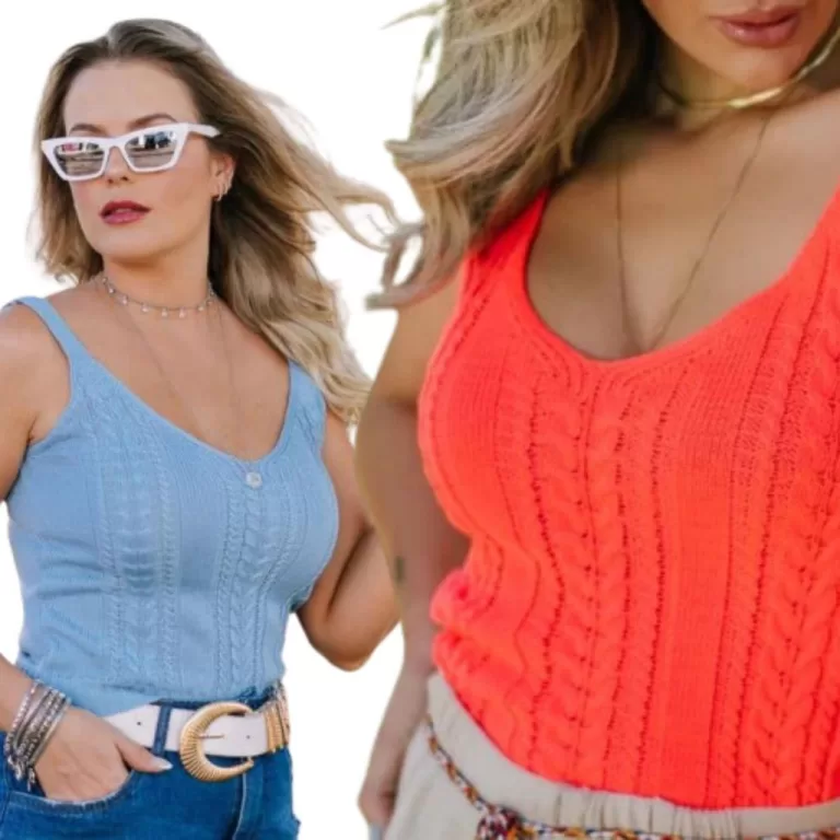 Cropped Feminino Regata Tricot Canelado Detalhes T